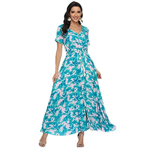 Robe d'été bohème fleurie anti-chaleur avec cordon ajustable taille