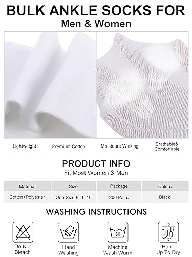 200 Pairs Men's Quarter Ankle Socks Bulk, Moisture Wicking Unisex Cotton Athletic Casual Socks for Men Women2