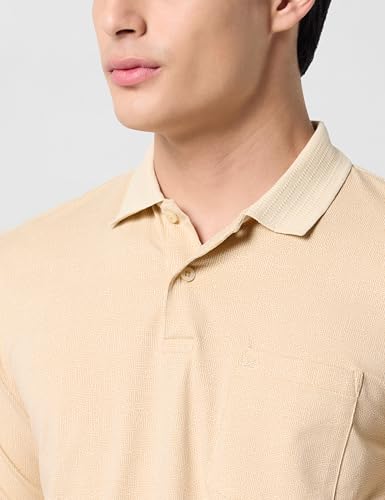 Image of Peter England Men's Cotton Maze Geometric Print Polo T-Shirt - Casual Wear | Modern & Stylish