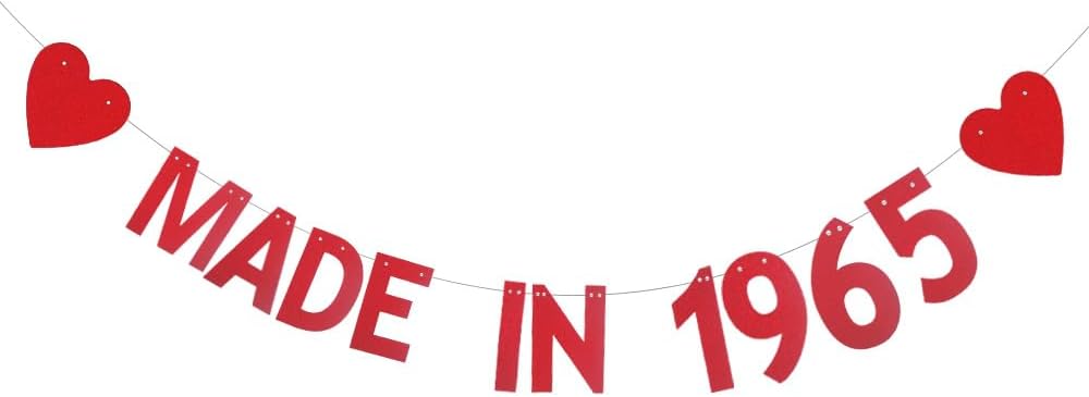 XIAOLUOLY Red Glitter Banner, Pre-Strung, Funny 61st Birthday Party Decorations Bunting Sign Backdrops, Made in 1965