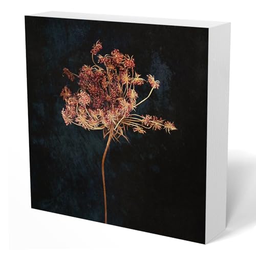 UNCDLV Moody Vintage Floral Wooden Box Sign 5x5 Inch, Dark