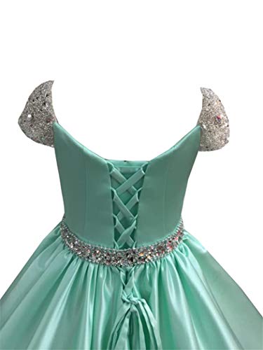 M_RAC Girls Cap Sleeves Pageant Dresses Stain Long Beaded Princess Birthday Party Formal Gowns with Pockets PA0094