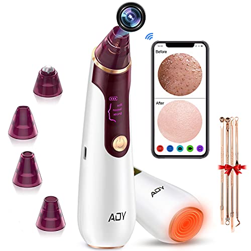 Blackhead Remover Pore Vacuum with Camera, Electric Pore Cleaner Acne Whitehead Comedone Extractor Blackhead Removal Kit with Hot Compress, Upgraded WiFi Visible Pimple Vacuum Tool