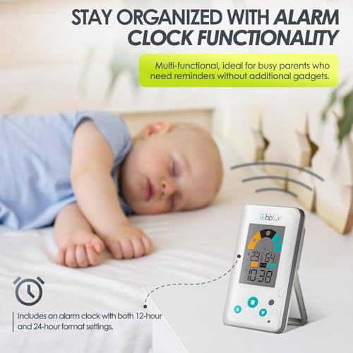 Bblüv Igrö 2-in-1 - Thermomètre numérique intérieur et hygromètre - Humiditémètre pour chambre bébé avec alarme - Portable, convivial - Idéal pour la maternelle, la maison ou le voyage