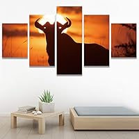 SIGNWIN 5 Panel Canvas Wall Art Modern Art Animals Dramatic Farmhouse/Country Lion Multicolor Photography Tiger for Home Decorations Ready to Hang - 60