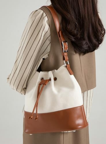 Trendy Bucket Bag for Women Vegan Leather Shoulder Bags Large Tote Purse Handbags Splicing Underarm Satchels 20254