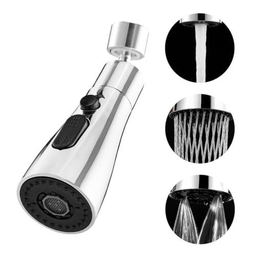 Image of Amazon Basics Tap Extender | ABS Plastic Faucet Attachment with 3 Flow Modes | 720 Degree Rotation | for Hard-to-Reach Sink Areas [Chrome]