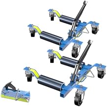 LARBANKE Car Wheel Dolly Jack 2 Set,1500LBS Capacity Mechanical Car Dolly Lifter with Foot Pedal and Steel Rollers,Ratchet Type Skate Wheel Jack with Reflective Tape,for Vehicle Lift Positioning,Blue