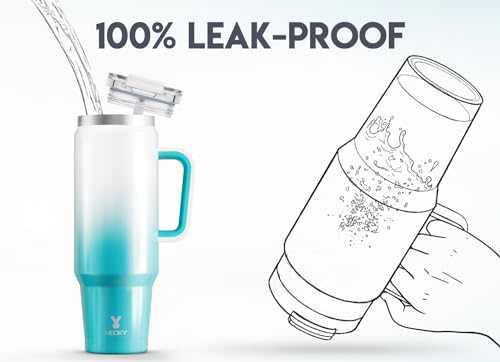 Image of Meoky 40 oz Tumbler with Handle and Straw, Insulated Tumbler with Lid and Straw, Stainless Steel Travel Mug, Keeps Cold for 34 Hours, 100% Leak Proof, Fits in Car Cup Holder (Azure)
