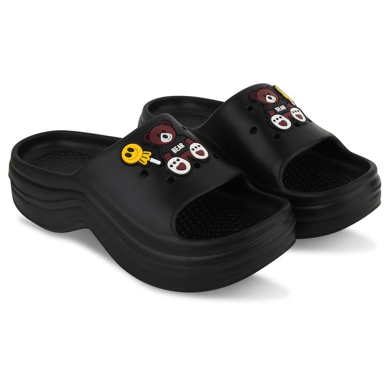 Women Platform Slide Sandals with Cartoon Charms – Lightweight EVA Slippers with Anti-Skid Sole for Indoor & Casual Wear use for Women And Girls