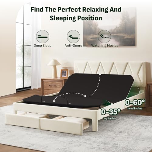 Image of Softa All-in-One Adjustable Bed Frame Queen, Upholstered Bed Frame with Storage Drawers & Headboard, SGS Certified, Zero Noise Quiet Motor, Remote Control, Head & Foot Incline