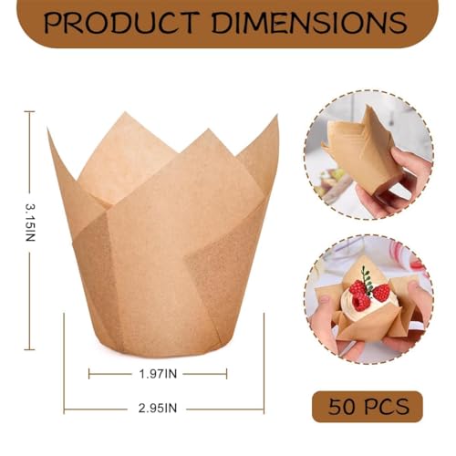 Image of Baking Paper Cupcake Mould - Unbleached Greaseproof Cupcake Paper Cups for Kitchen, Bakery, Cakes, Parties - Ideal for Baking and Serving Delights (100 Packs)