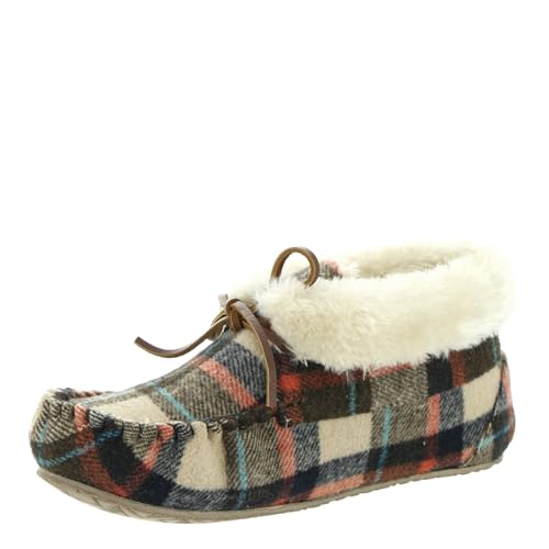 Minnetonka Cabin Bootie Women's Slipper, 5 C/D US, Taupe-Plaid4