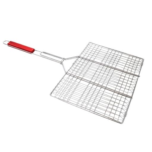 BML Stainless Steel Grill Basket With Portable and Foldable Heat Proof Long Handle 29x39cmx60cm | Perfect for Grilling Vegetables, Fishes, Shrimp | Basket Net for Professional BBQ
