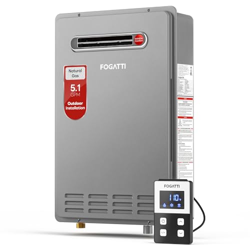 FOGATTI Natural Gas Tankless Water Heater Outdoor - Max 5.1 GPM 120,000 BTU, CSA Certified Compact Design On Demand Instant Hot Water Heater - Instagas Comfort 120S Series