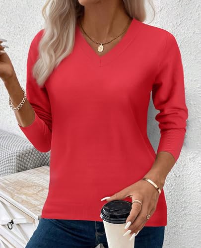 Image of Women's Spring Sweaters 2026 Casual Long Sleeve Pullover V Neck Lightweight Sweatshirts Cute Blouse Tops