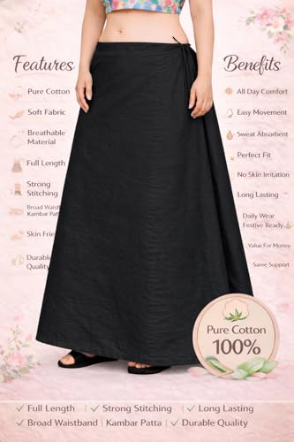 Image of CITIX Pure Cotton Petticoat for Woman Saree | Adujastable Drawstring Waist