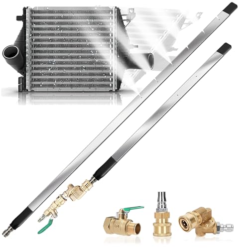PYQPYQ 47 & 24 Radiator Cleaning Wand 2-Piece Set 4500 PSI Stainless Steel Dual Water/Air Radiator Cleaner with Pressure Washer Gun Adapter & Tips for Cars Trucks Heavy Equipment Black
