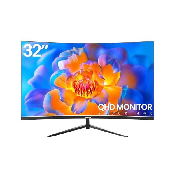 Gawfolk 32 Zoll QHD Curved Monitor 75Hz, 1440P Home Office Business PC Bildschirm, 1500R Computer Monitor Gaming unterstützt VESA