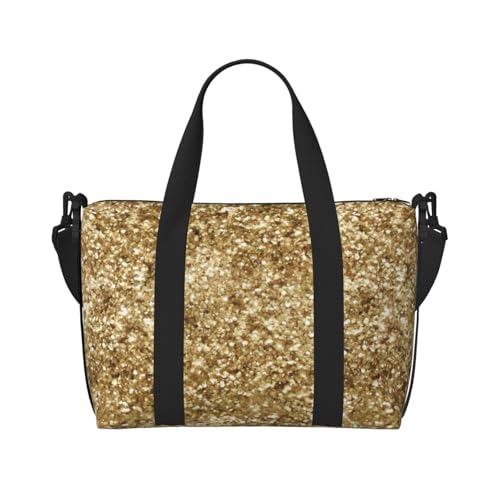 Gold Confetti Glitter Foldable Travel Tote Bag With Multiple Pockets Durable Weekend Overnight Duffel Bag For Gym Camping Hiking Business Trip