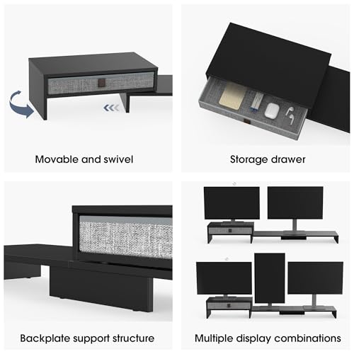 Elevador para Monitor de Computadora Fenge con Cajón para 2 o 3 Monitores, Largo y Ángulo Ajustables, Organizador de Escritorio, Negro miniatura 3