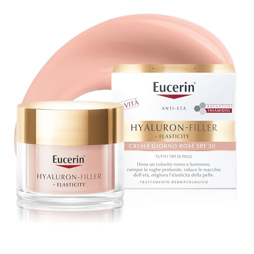 Creme de dia Eucerin Hyaluron-Filler + Elasticity Rosé FPS 30 50 ml, creme facial tonalizante anti-imperfeições e antirrugas, fórmula com ácido hialurônico hidratante para todos os tipos de pele.