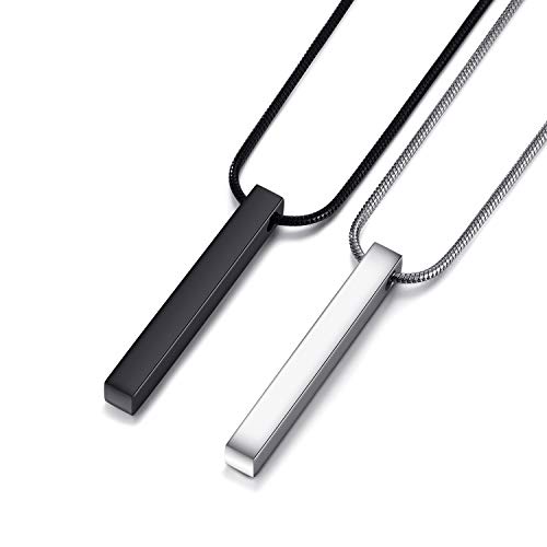 MOO&LEE Stainless Steel Bar Pendant Necklace for Men and Women, Couples Necklaces 22 Inches Snake Chain, Unisex
