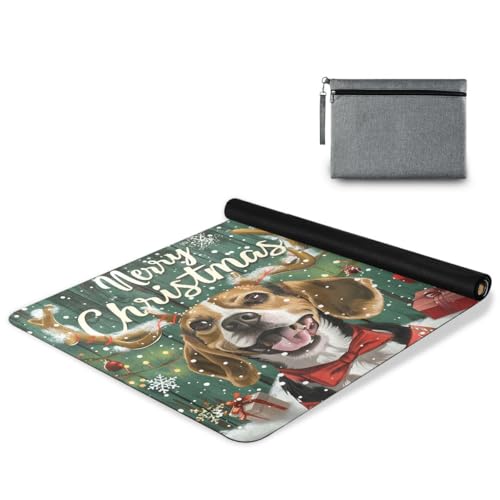 ALAZA Beagle Dog Reindeer Gift Yoga Mat Non Slip Fitness Exercise Mat, Workout Mat for Yoga, Pilates and Floor Exercises