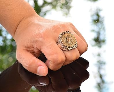 KAMBO Anillo de David de Estrella, anillo de Cabalá, de plata de ley 925, de sello del rey Salomón, Plata, Sin piedras preciosas