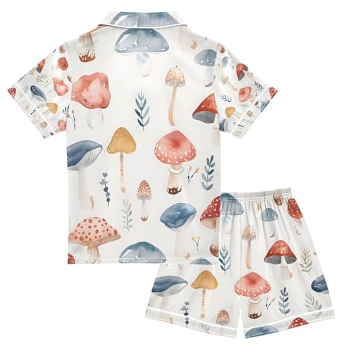 senya Mushrooms Color Satin Summer Pajama Sets Silk Short Sleeve Button Down Sleepwear2