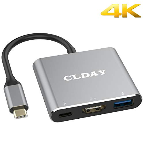 USB-C to HDMI Adapter CLDAY USB Type C to HDMI Multiport 3-in-1 with USB 3.0 Port and USB-C Fast Charging Power Port Compatible MacBook Sumsang Galaxy S8/S9/S10 Yoga 900/Lumia 950Xl HDMI Hub Adapter