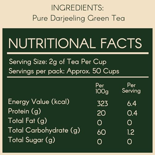 Image of Darjeeling Green Tea 200g - Single Garden Pure Darjeeling Tea, Loose Leaves, High Grown, Antioxidants Rich, Weight Support, Vegetal Aroma, 100+ Cups | SVAMINGO