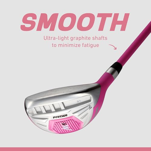 Precise M5 Womens Golf Clubs Full Set, Titanium Driver, S.S. Fairway, S.S. Hybrid, S.S. 5-PW Irons, Putter, Stand Bag, 3 H/C's, Golf Clubs Women Right Handed, Pink