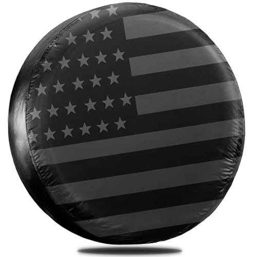 Image of 14 Inch Thickening Spare Tire Cover with American USA Flag Waterproof Dustproof PU Leather Tough Tire Wheel Cover Fit for Jeep Wrangler RV SUV Truck Travel Trailer (for Diameter 23 inch - 27 inch)