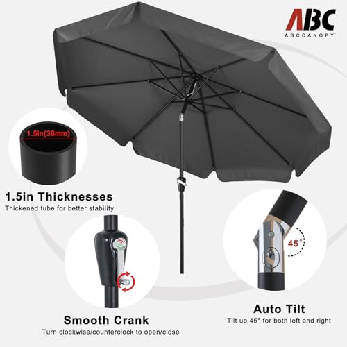 Image of ABCCANOPY 10FT Patio Umbrella Outdoor Garden Table Umbrella Market Umbrella with Tilt Adjustment and Crank Lift System, 8 Ribs,12+Colors,Iron Gray