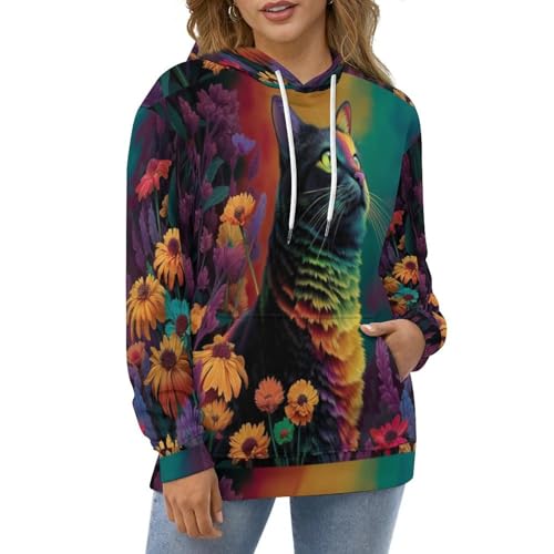 Sweat à capuche 3D Chat Rêveur pull Harajuku turquoise col rond automne unisexe pour un style urbain - 2