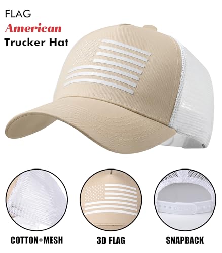 Image of American Flag Trucker Hat,USA Hat for Men Women Snapback Baseball Cap Adjustable Breathable Mesh Side Durable Hats