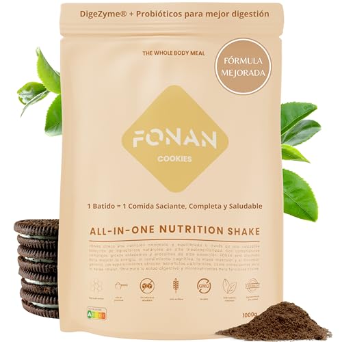 FONAN Batidos Sustitutivos de Comida y Desayuno con Enzimas DigeZyme y Probioticos - Batidos Saciantes Completos y Sanos con Proteina, Carbohidratos, Vitaminas, Minerales y Superalimentos COOKIES FONAN Batidos Sustitutivos de Comida y Desayuno con Enzimas DigeZyme y Probioticos - Batidos Saciantes Completos y Sanos con Proteina, Carbohidratos, Vitaminas, Minerales y Superalimentos COOKIES