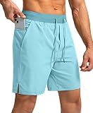 Soothfeel Men's Running Shorts with Zipper Pockets 7 Inch Lightweight Quick Dry Gym Athletic Workout Shorts for Men (Light Blue, XL)