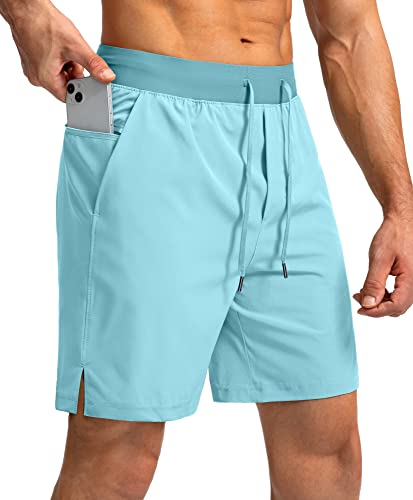 Men's Running Shorts With Zipper Pockets 7 Inch Lightweight Quick Dry Gym Athletic Workout Shorts For Men (Light Blue, M) #TOP30