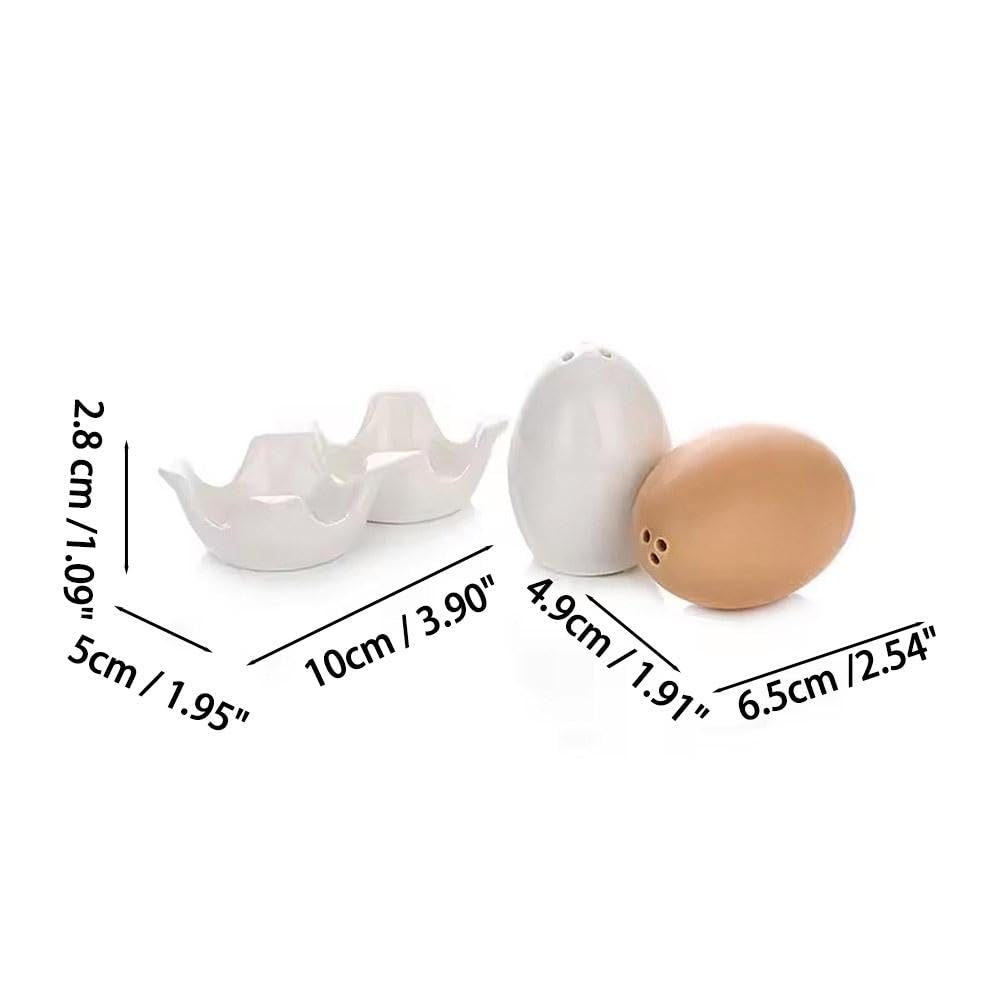 Ensemble salière et poivrière en céramique en forme d'œuf, pot à épices amusant, mini shaker marron en forme d'œuf avec support de support pour épices de cuisine