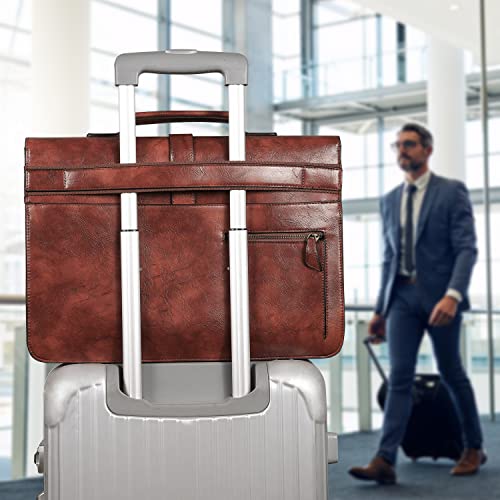 Image of ESTARER Men's Leather Briefcase 15.6 Inch Laptop Messenger Bag for Office /Business /Travel, Professional Leather Computer Briefcase-type Portfolios, Vintage Brown