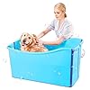 484gal220l collapsible pet bathtub with water drain plug multi functional collapsible dog bathtub for bathingshower portable laundry basket foldable bathing tub storage organizerblue  urban country home decor