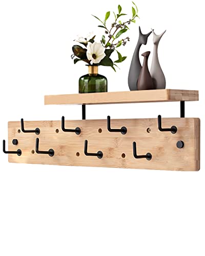 HSEOFBUTY Wall Mounted Coat Rack with 8 Hooks & Storage Shelf - Multi-Functional Coat Hanger with Upper Shelf for Bathroom, Entrance, Living Room, Bedroom - Practical Storage Solution