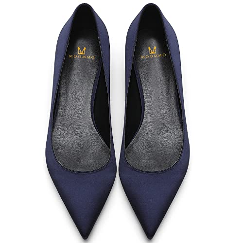 MOOMMO Low Kitten Heel Pumps for Women Pointed Toe Satin Dress Shoes Slip On 1 Inch Low Heel Work Pumps Cute Basic Casual Office Evening Party Bridal Pump Shoes 4-13 M US3