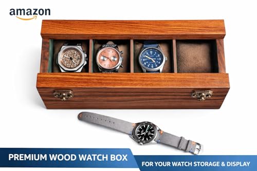 Image of Elegant Wooden Watch Box with Glass Display - 4 Slot Luxury Watch Organizer, Gift for Men