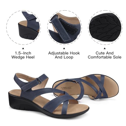 Image of SHIBEVER Wedge Sandals for Women Dressy: Comfortable Low Heel Sandals | Adjustable Casual Dress Shoes with Cushioned Insole and Non-Slip Sole, All-Day Walking