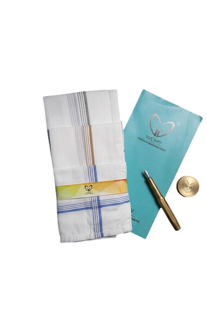 premium cotton handkerchief for men, white with striped border, 5600wb 18x18inch