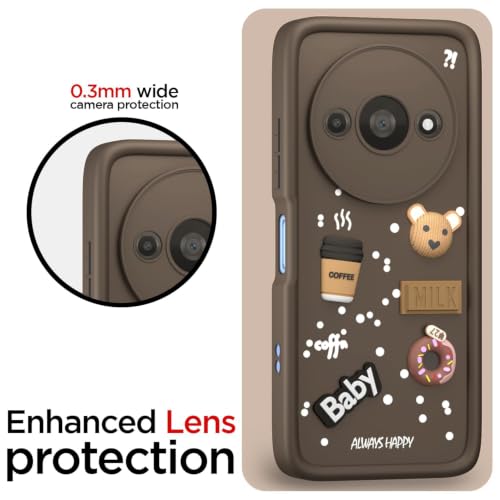 Image of Bintage Cute Fun Ball | Taddy Cartoon 3D Smiley Coffee Cup | Milk Donut | Full Protection Rubber Back Cover Compatible for REDMI A3x 2024 - Brown