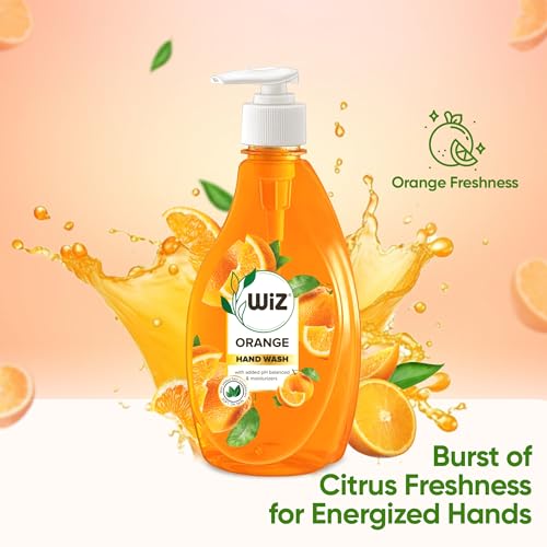 Image of Wiz Orange Handwash Liquid Soap Dispenser Bottle - 450ml (Pack of 4)| Germ Protection | Hand Wash with Added pH-Balanced & Moisturizers for Soft & Gentle Hands | Suitable for all Skin Types
